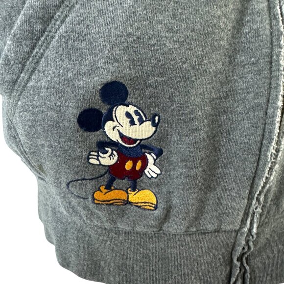 Disney World Size L Hoodie Full Zip Mickey Mouse Gray Red Plaid Preppy Fleece - Picture 6 of 10